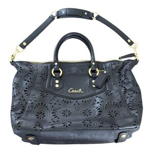 Coach Black Floral Cutout Shoulder Bag